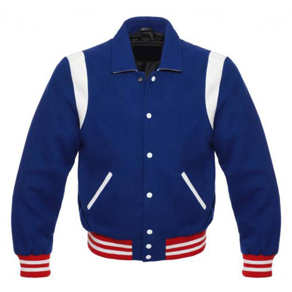 Vintage Royal Blue Collared Varsity Jacket