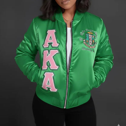 AKA Alpha Kappa Satin Varsity Jacket in Green Color