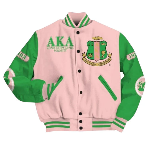 Aka Pink and Apple Green Varsity Jacket