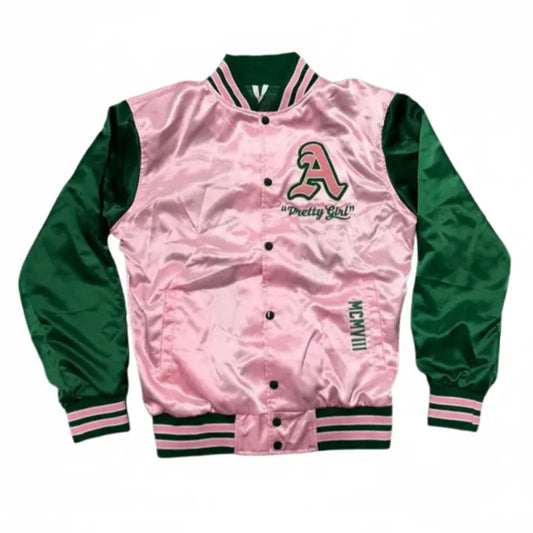 Aka Varsity Satin Baseball Jacket