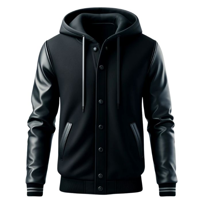 All-Black Varsity Leather Hoodie