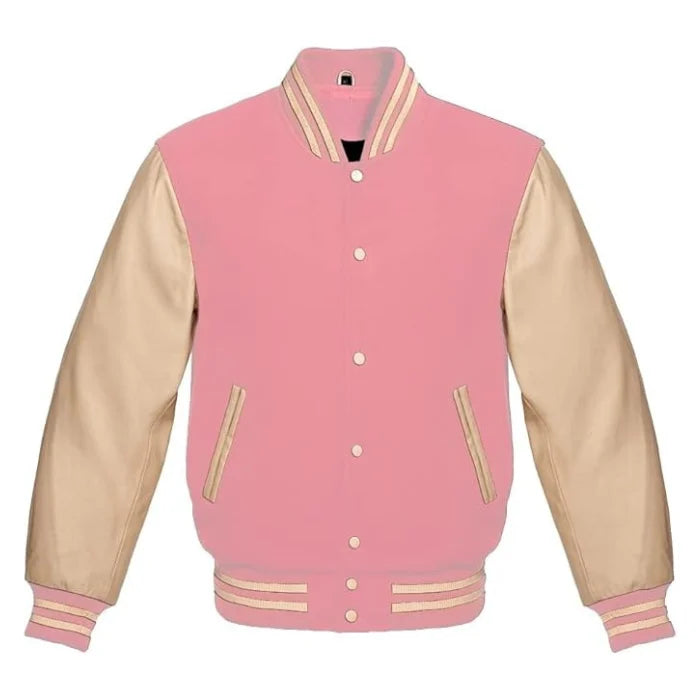 Baby Pink and Cream Varsity Jacket