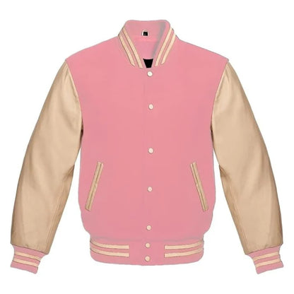Baby Pink and Cream Varsity Jacket