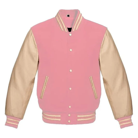 Baby Pink and Cream Varsity Jacket