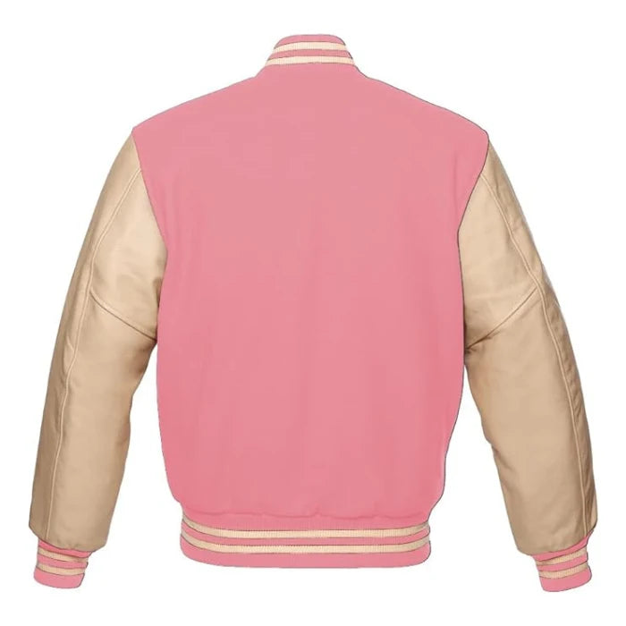 Baby Pink and Cream Varsity Jacket Back Side