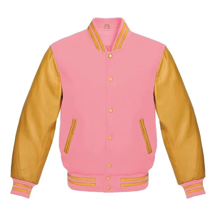 Baby Pink and Gold Varsity Jacket