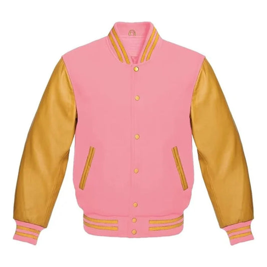 Baby Pink and Gold Varsity Jacket