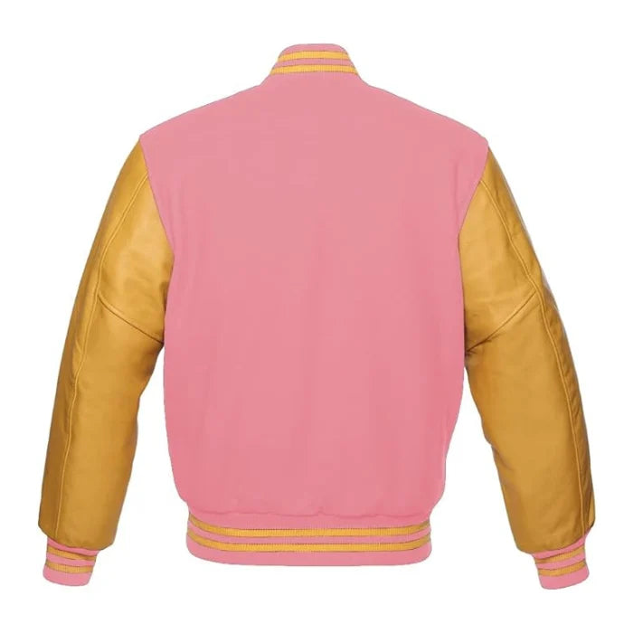 Baby Pink and Gold Varsity Jacket Back Side