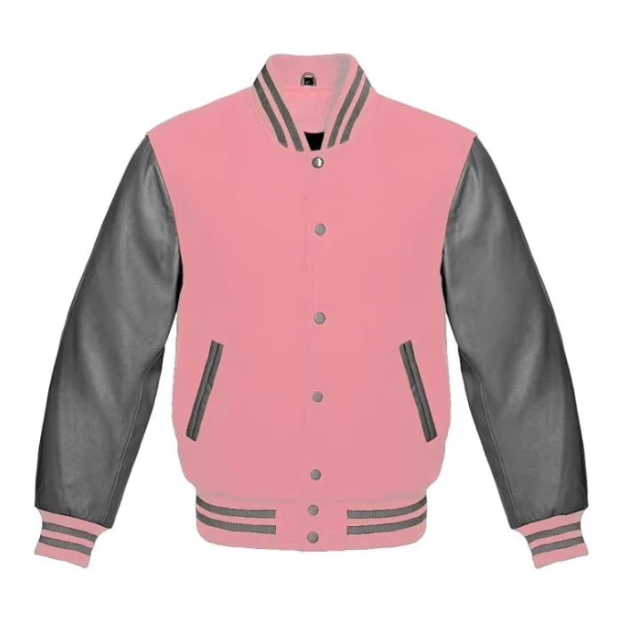 Baby Pink and Grey Varsity Jacket