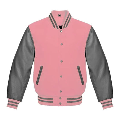 Baby Pink and Grey Varsity Jacket