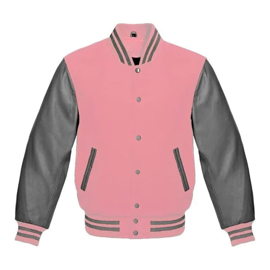 Baby Pink and Grey Varsity Jacket