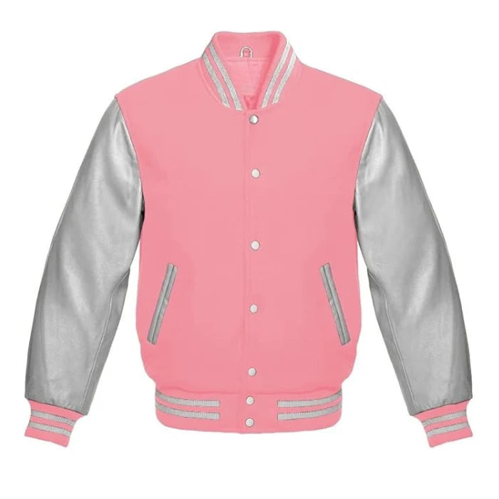 Baby Pink and Silver Varsity Jacket