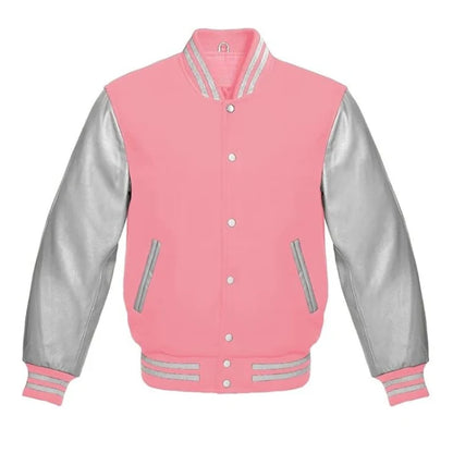 Baby Pink and Silver Varsity Jacket