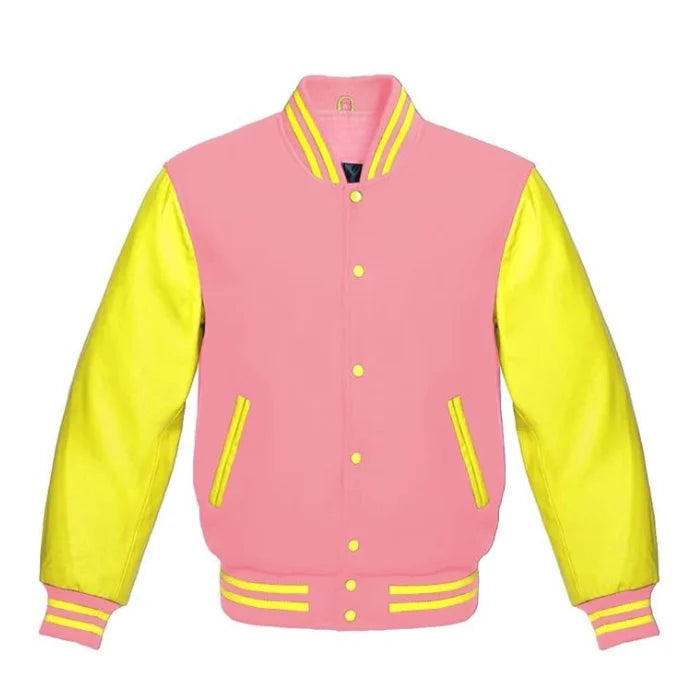 Baby Pink and Yellow Varsity Jacket
