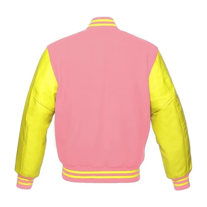 Baby Pink and Yellow Varsity Jacket Back Side