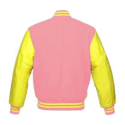 Baby Pink and Yellow Varsity Jacket Back Side