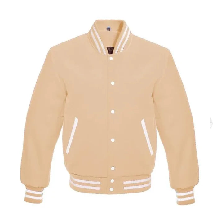 Beige All Wool Varsity Jacket