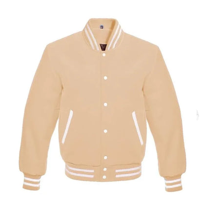 Beige All Wool Varsity Jacket