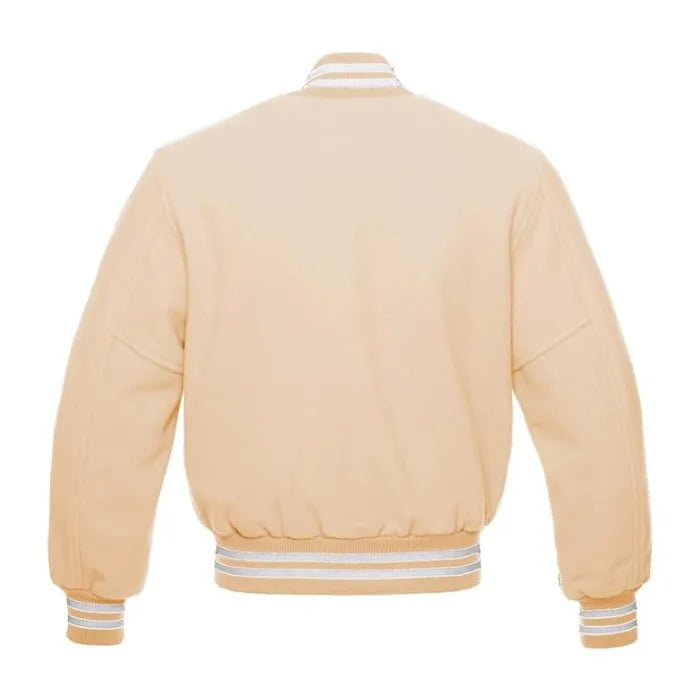 Beige All Wool Varsity Jacket Back Side