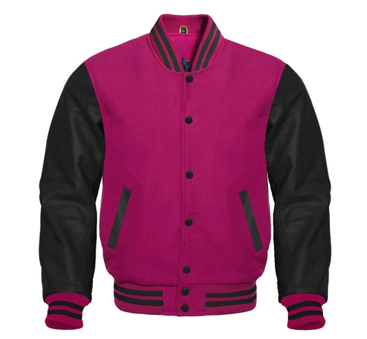 BLACK HOT PINK VARSITY JACKET FOR MEN