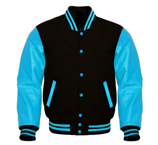 Black And Blue Varsity Jacket (front side)