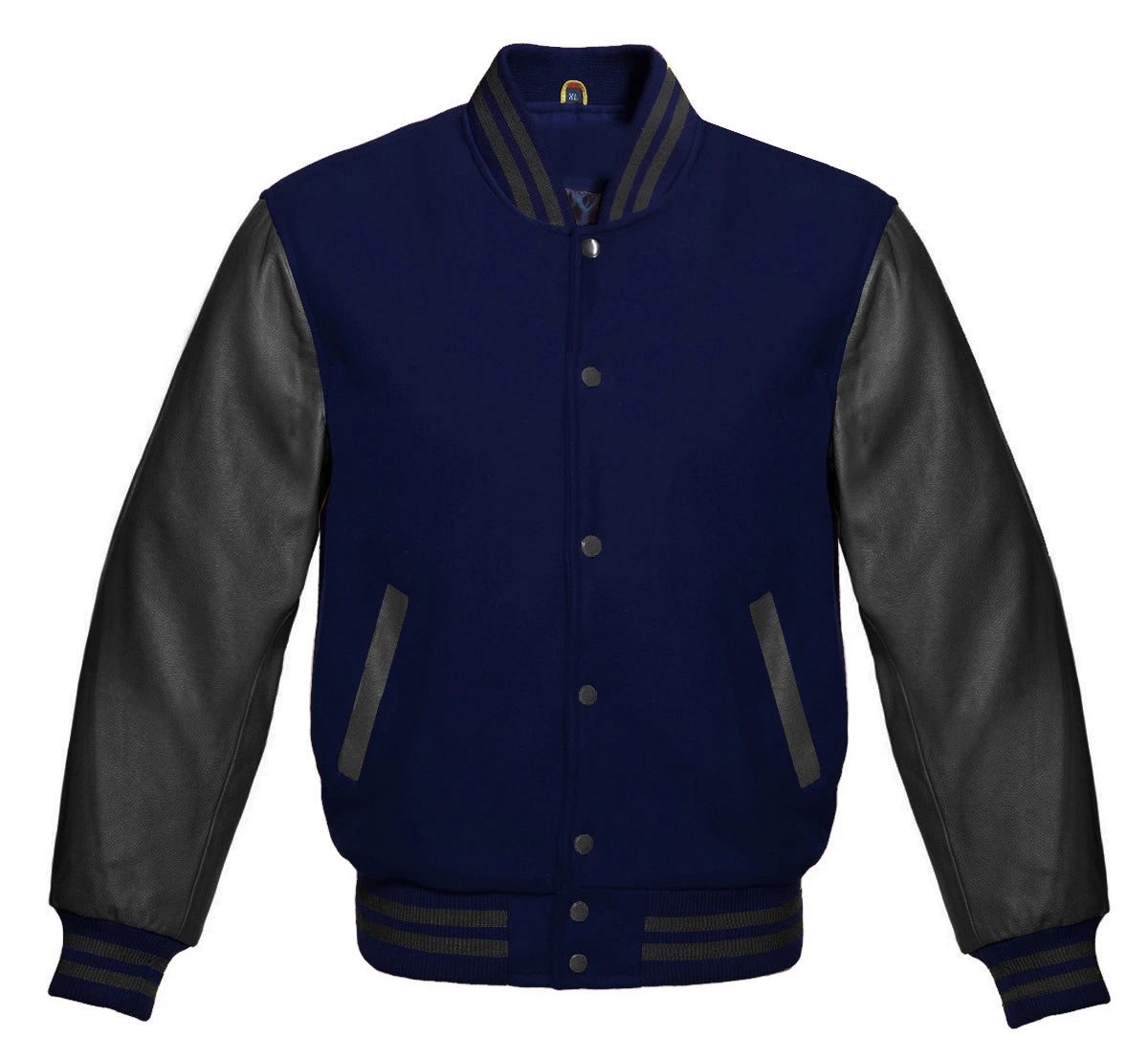 Black And Navy Blue Varsity Jacket