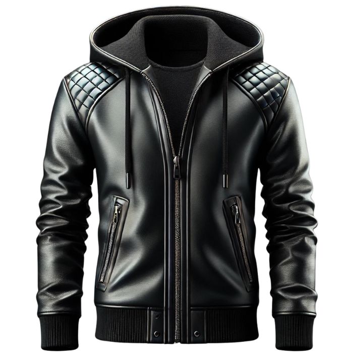 Black Quilted Leather Hoodie