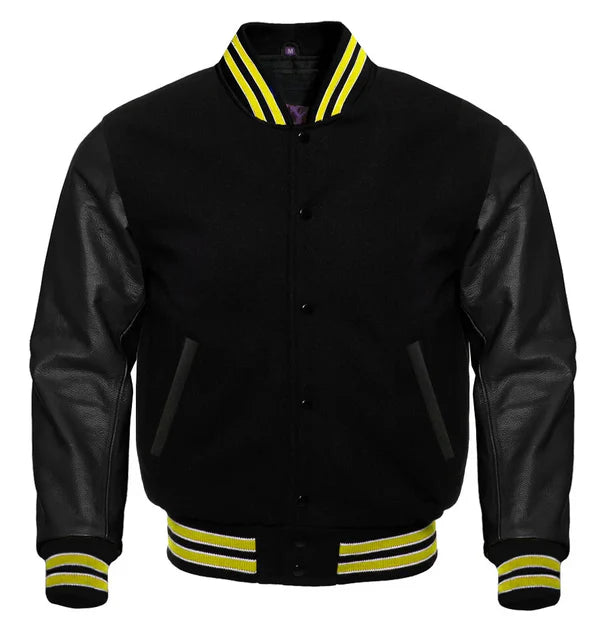 Black Varsity Jacket With Yellow Lining Womens