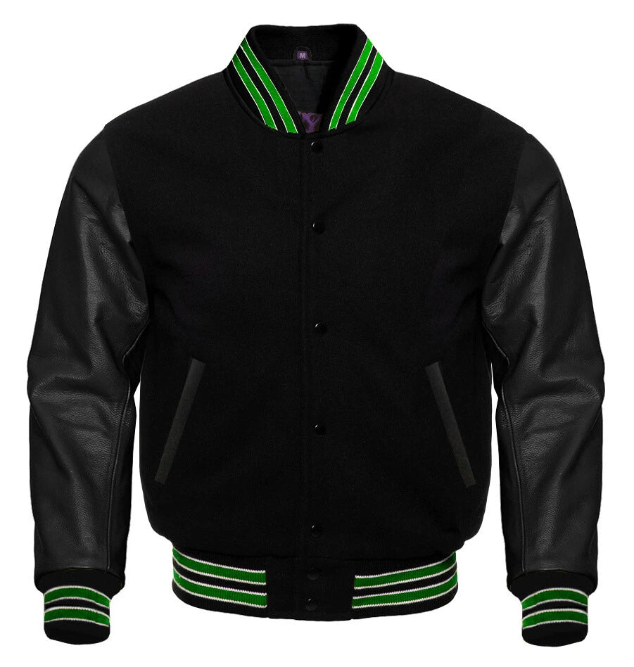 Black Varsity Jacket with Green Lining