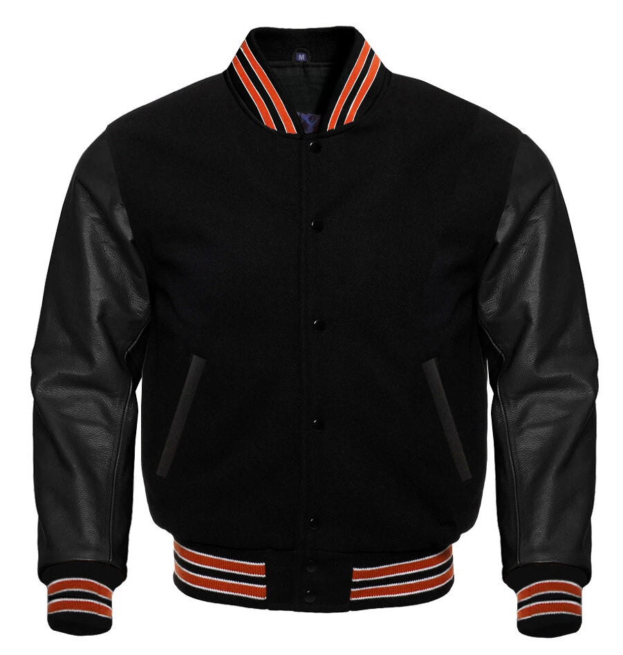 Black Varsity Jacket with Orange Lining Ribbon