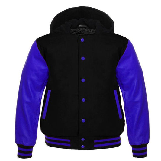 Black and Blue Varsity Hooded Jacket