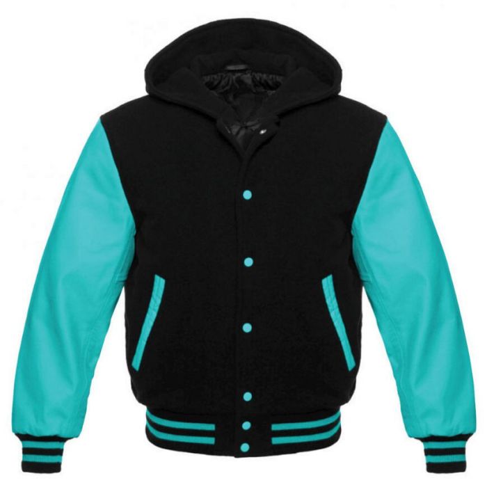 Black and Columbia Blue Varsity Hoodie