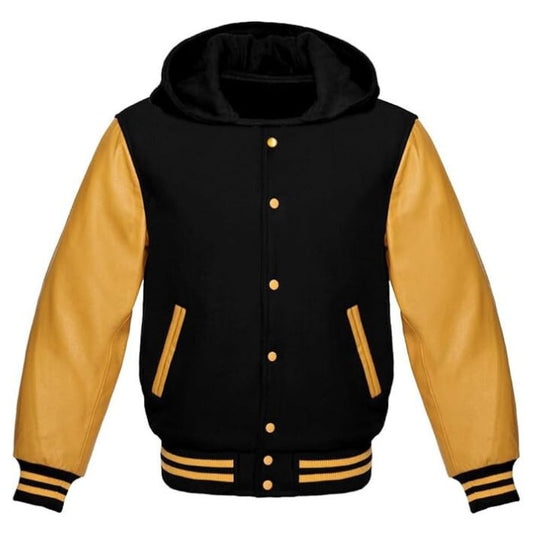 Black and Gold Varsity Hooded Jacket