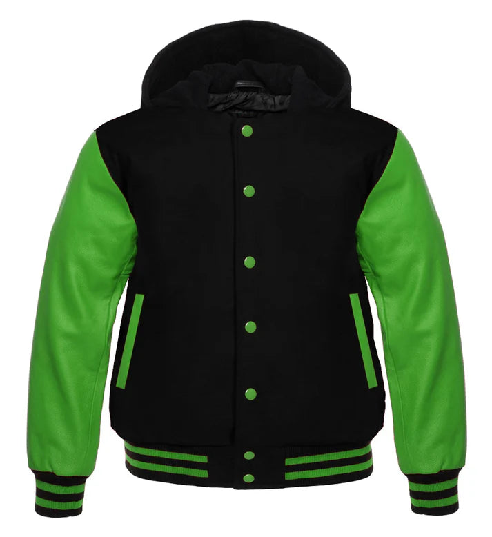 Black and Green Varsity Hooded Jacket