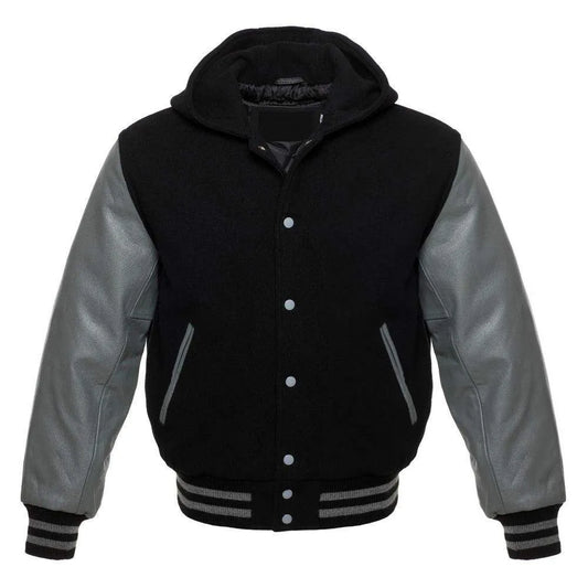 Black and Grey Varsity Jacket with Hood