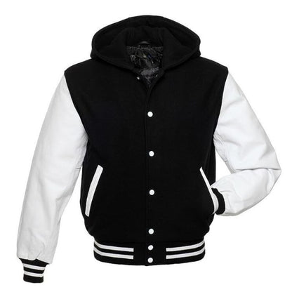 Black and White Hooded Varsity Jacket