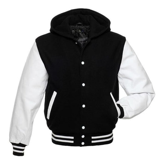 Black and White Hooded Varsity Jacket