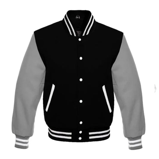 Black and Grey All Wool Varsity Jacket