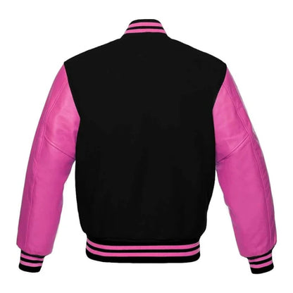 Black and Hot Pink Varsity Jacket Back Side
