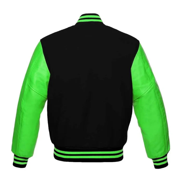 Black and Kelly Green Varsity Jacket Back Side