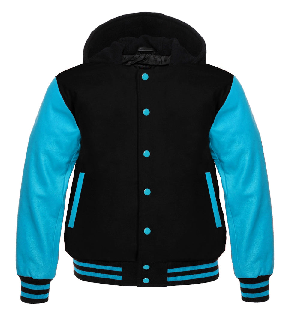BLACK AND LIGHT BLUE HOODIE FOR WOMEN