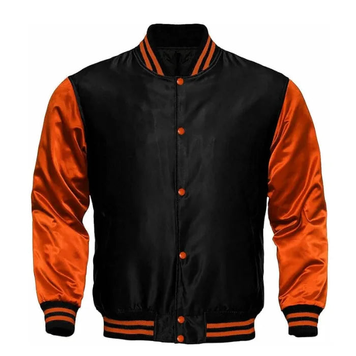 Black and Orange Satin Varsity Jacket