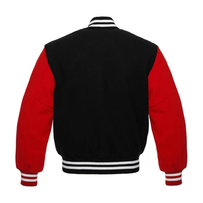 Black and Red All Wool Varsity Jacket Back Side