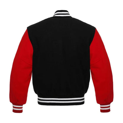 Black and Red All Wool Varsity Jacket Back Side