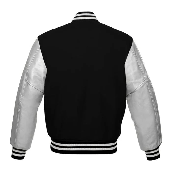 Black and Silver Varsity Jacket Back Side