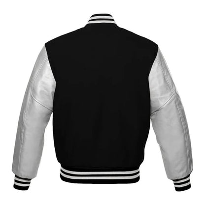 Black and Silver Varsity Jacket Back Side