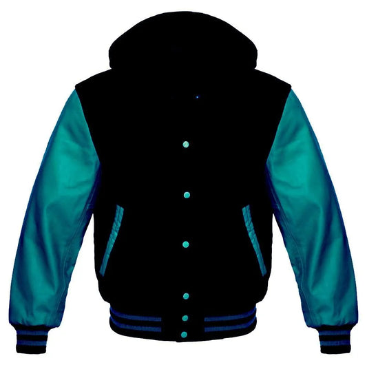 Sky Blue and Black Varsity Hoodie Jacket