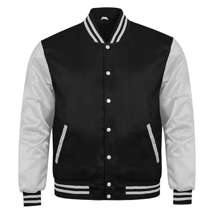 Black and White Satin Varsity Jacket