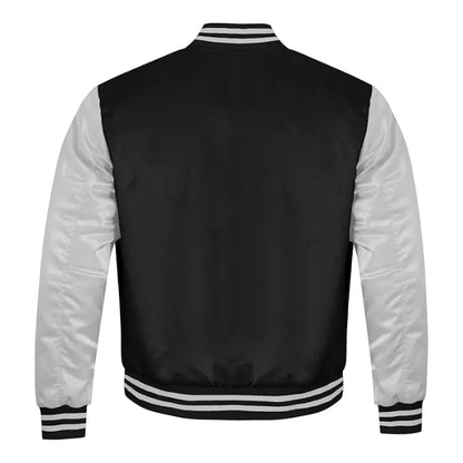 Black and White Satin Varsity Jacket Back Side