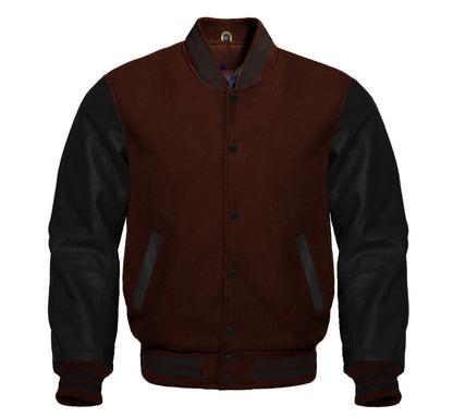 BLACK BROWN VARSITY JACKET FOR KIDS